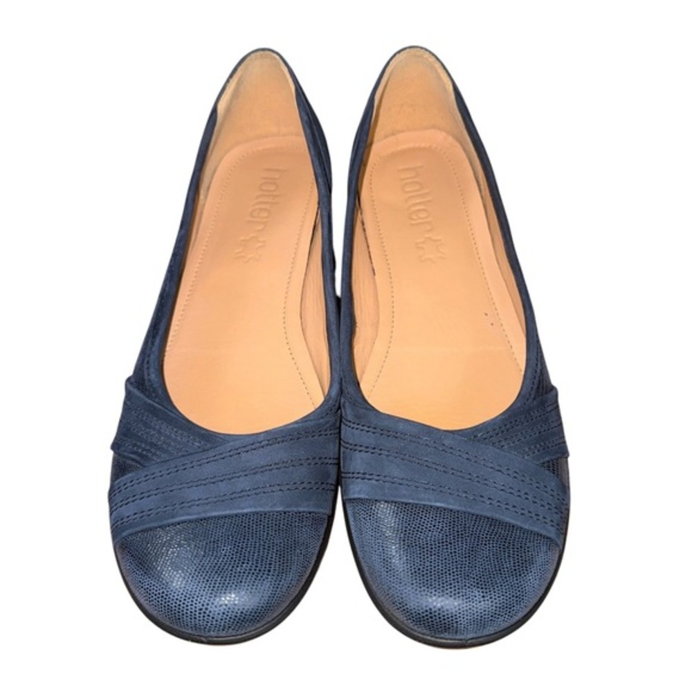 Hotter Natasha Flats Womens US 9 Pre-Owned Ballet Shoes Blue Snakeskin Embossed